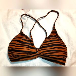 NWT ANIMAL PRINT BRA SWIM TOP CROSS BACK TIE REMOVABLE PADS